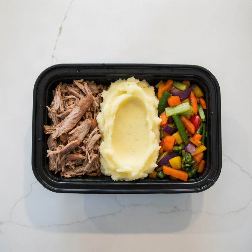 Opção 02 - Costela Desfiada, Purê de Batata e Veggies