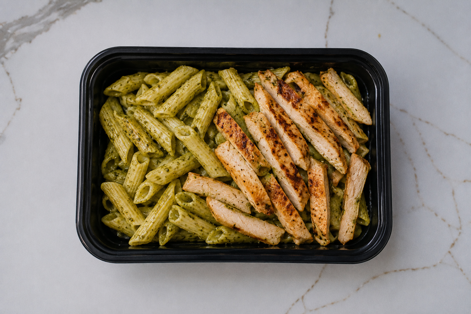 Opção 01 - Macarrão ao Molho Pesto com Frango em Tiras